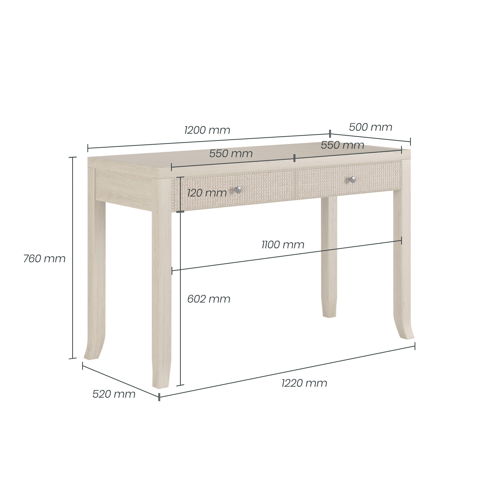 DI Designs Witley Natural Oak Wood Rattan Desk